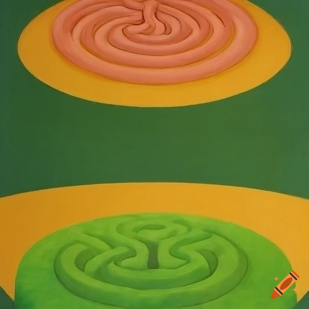 colorful 3D hedge labyrinth painting by George Tooker