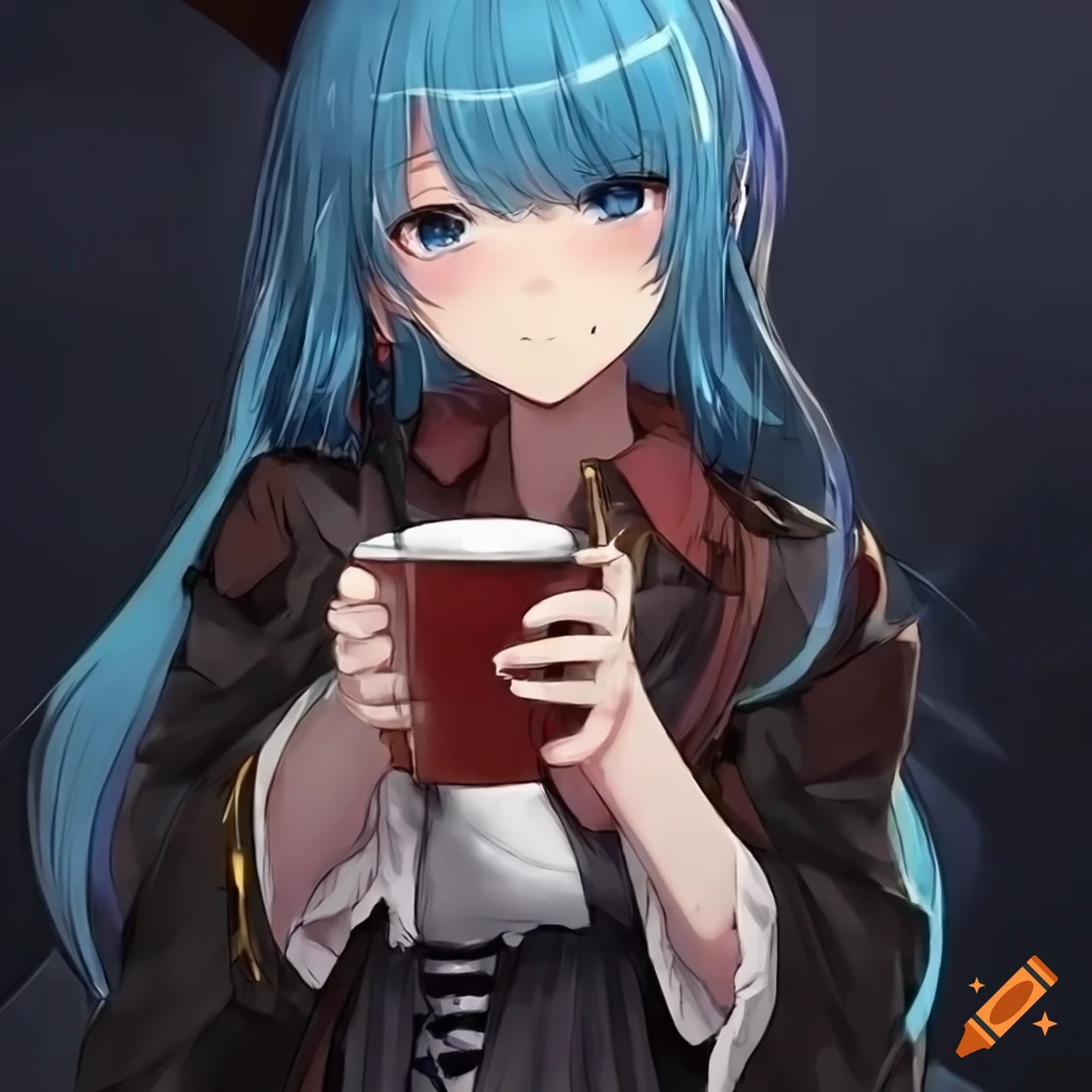 Anime girl holding a glass with a straw on Craiyon
