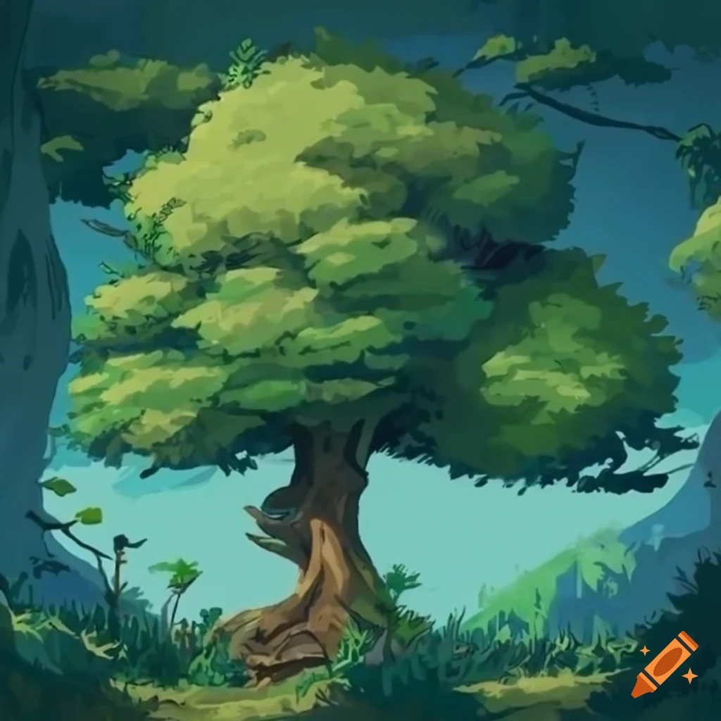 Illustration of a tree in studio ghibli style on Craiyon