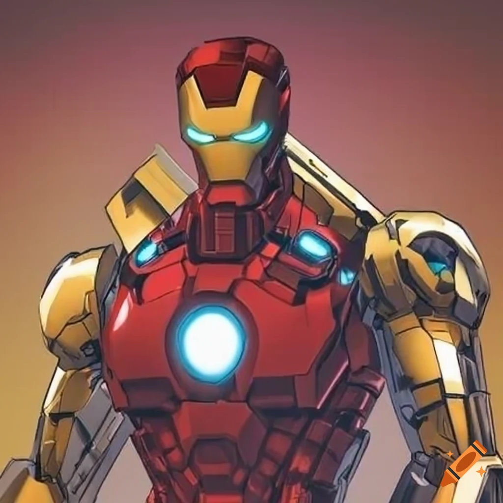 fanart of Iron Man fused with Gundam