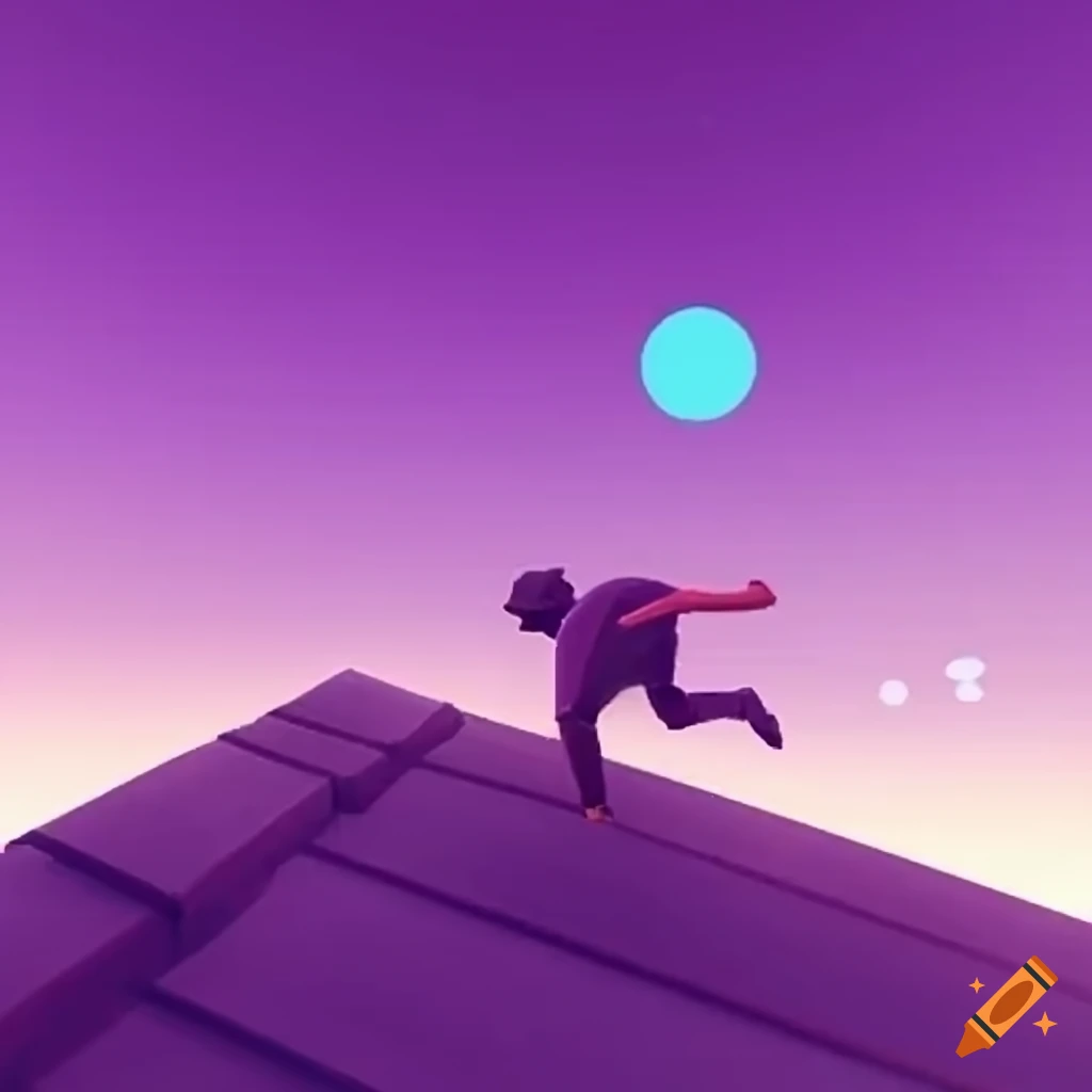 mobile game with parkour and purple rooftops