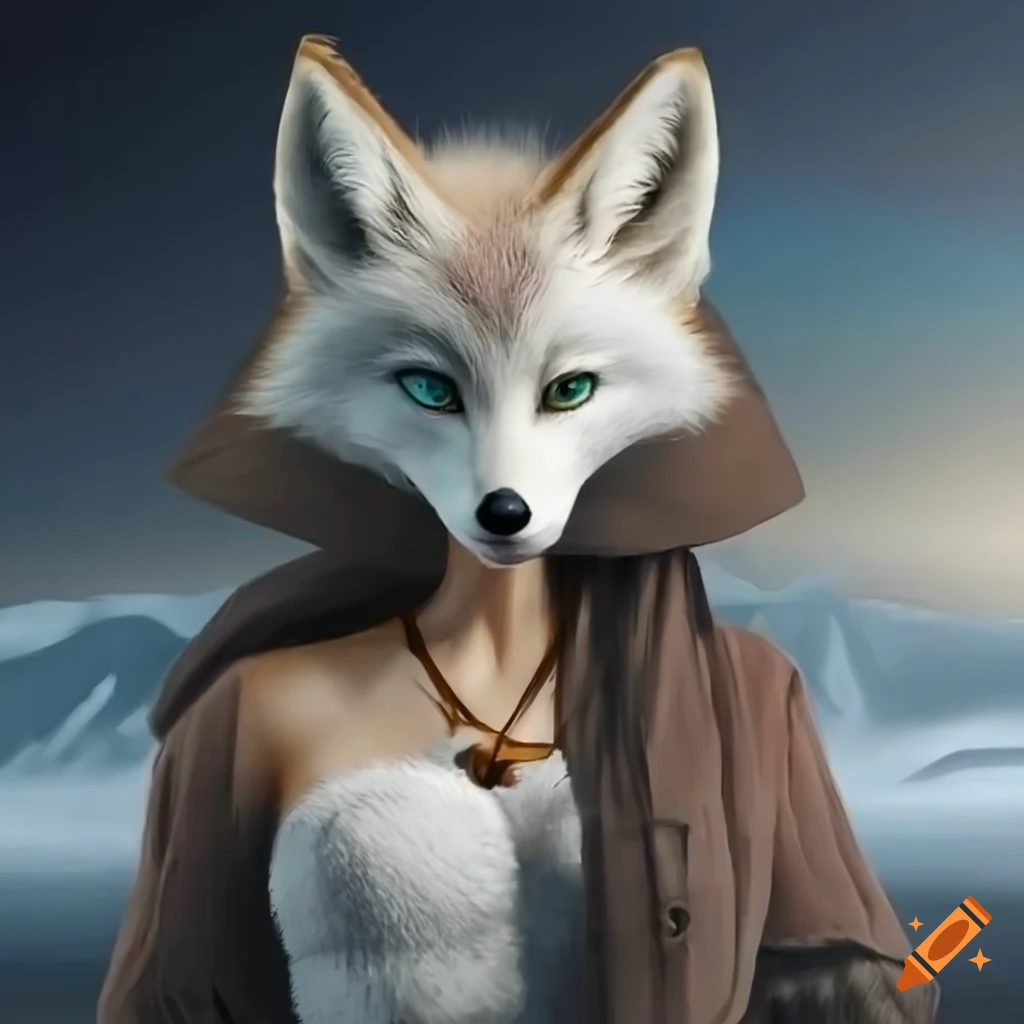image of a mythical Artic Fox woman