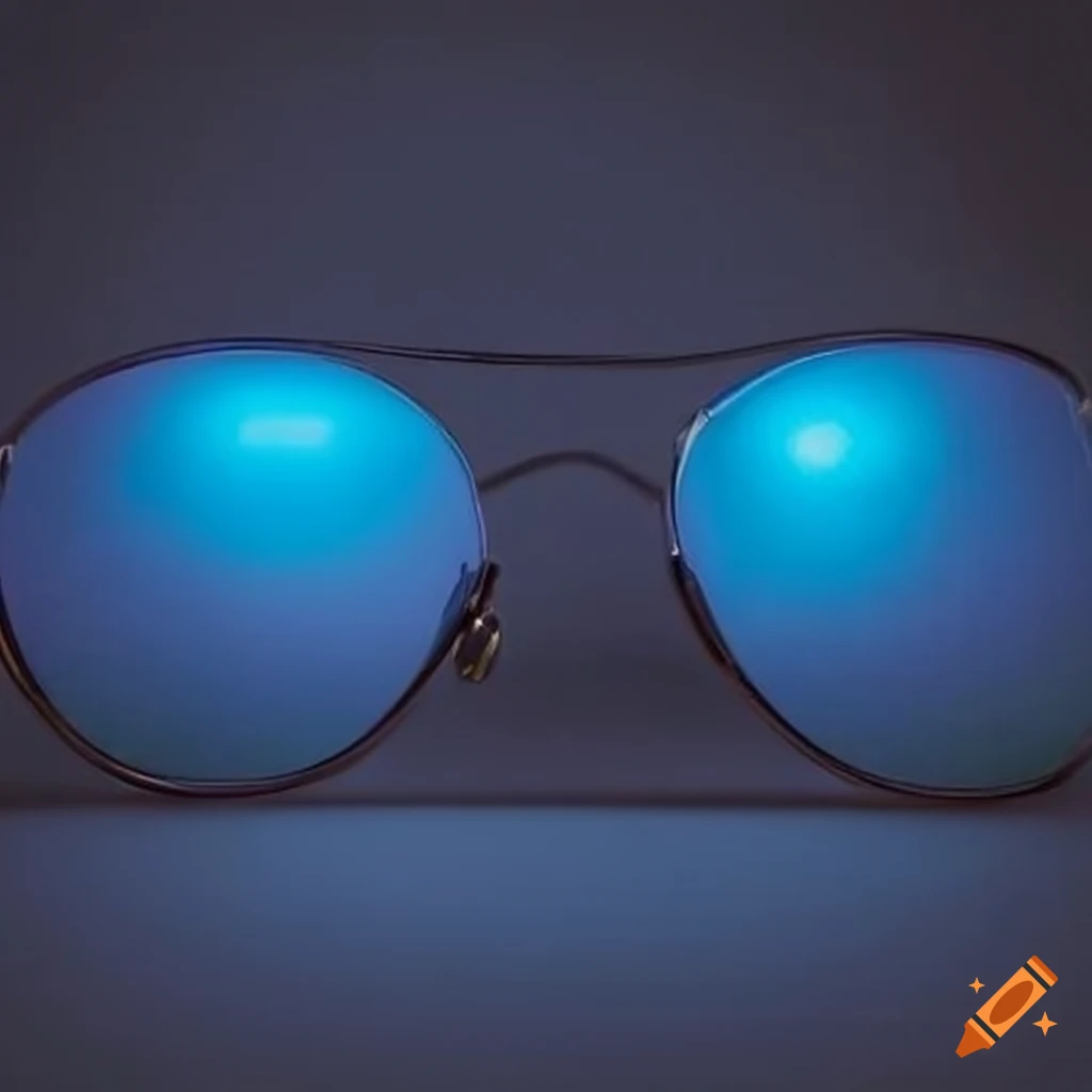 Blue sunglasses against a white wall on Craiyon