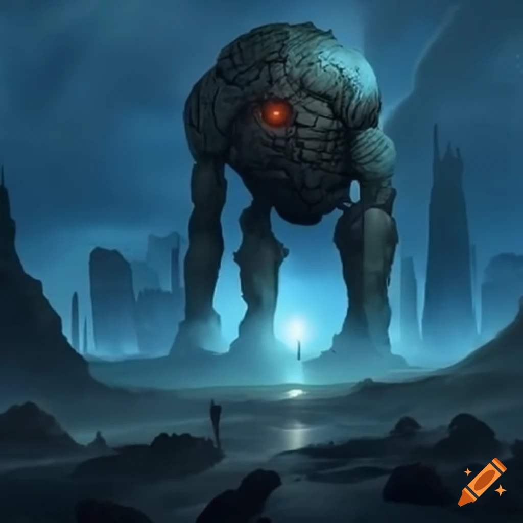image of towering titans in the distance