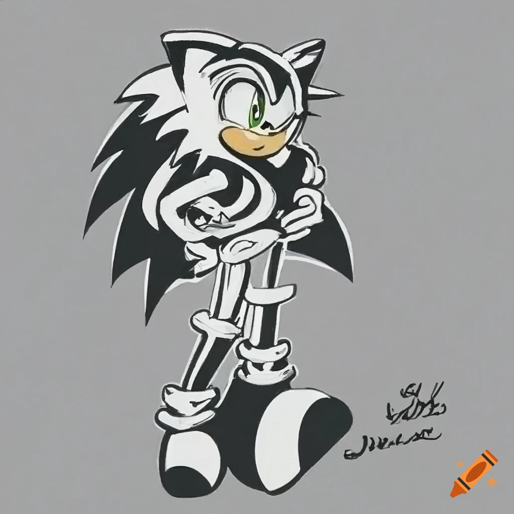 Black and white artwork of sonic the hedgehog as an angel on craiyon