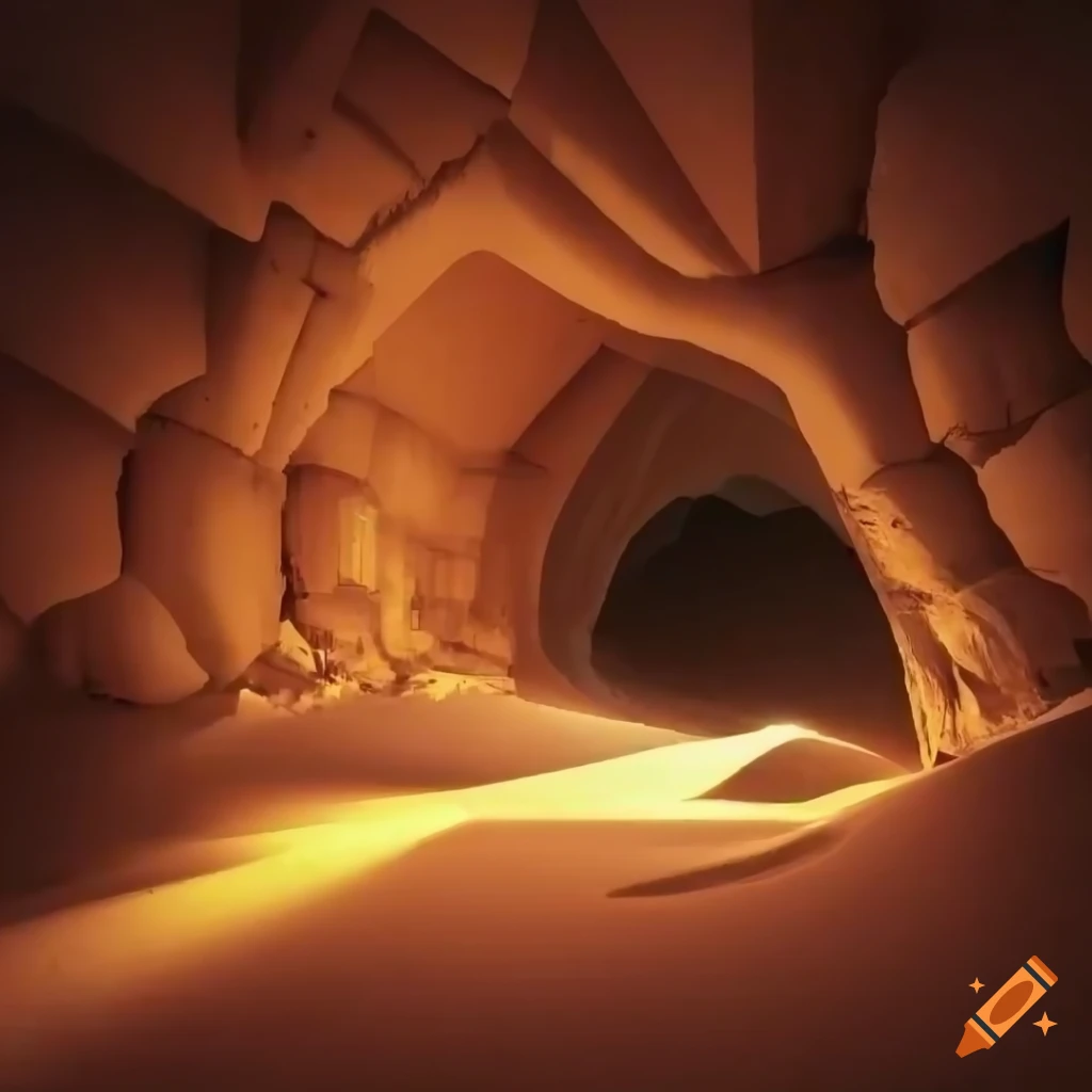 dramatic lighting in an underground desert cavern