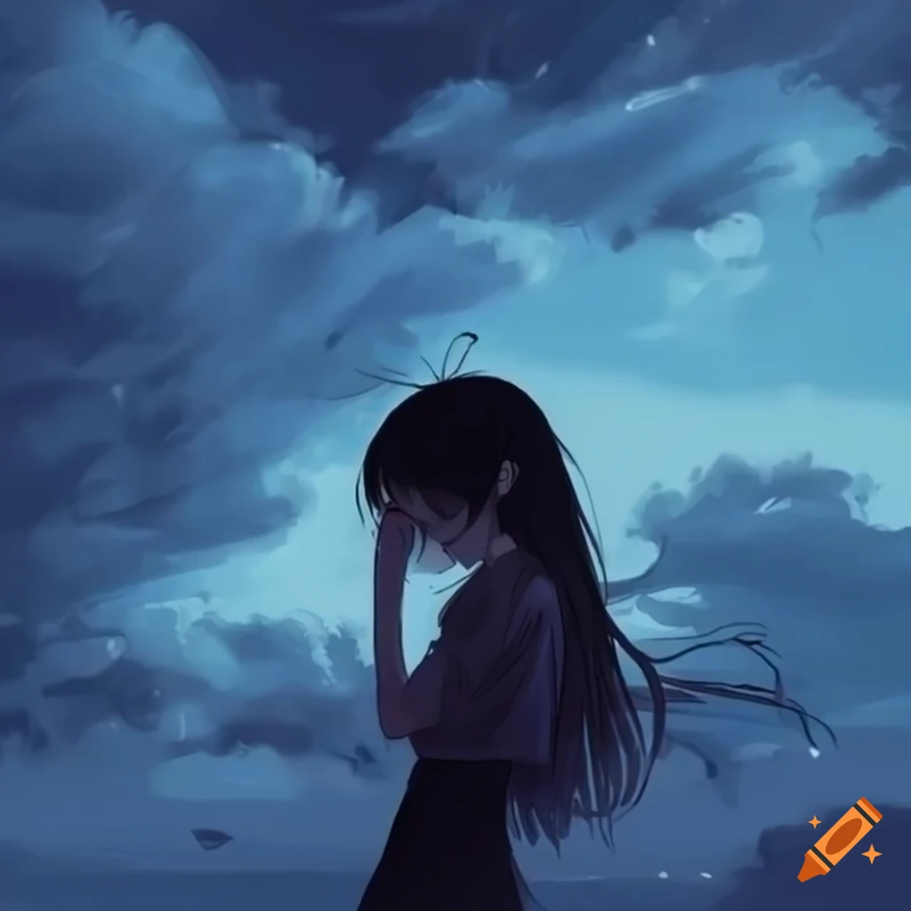 Anime girl looking at the blue sky