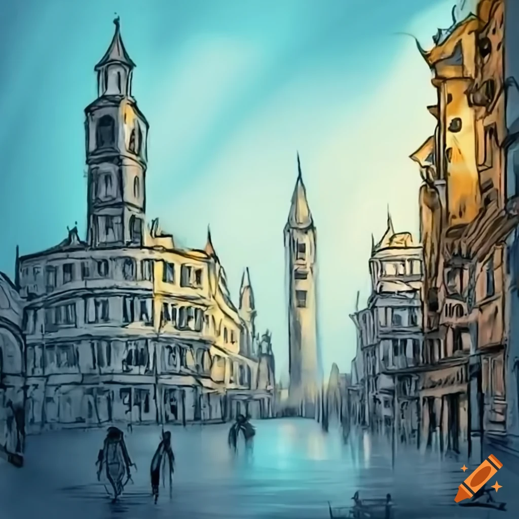 Cityscape with three clock towers on Craiyon
