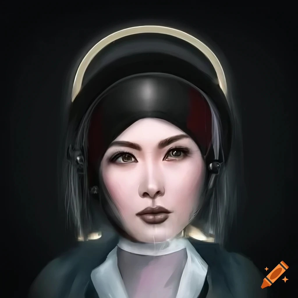 Digital portrait of a central asian woman in futuristic warhammer 40k