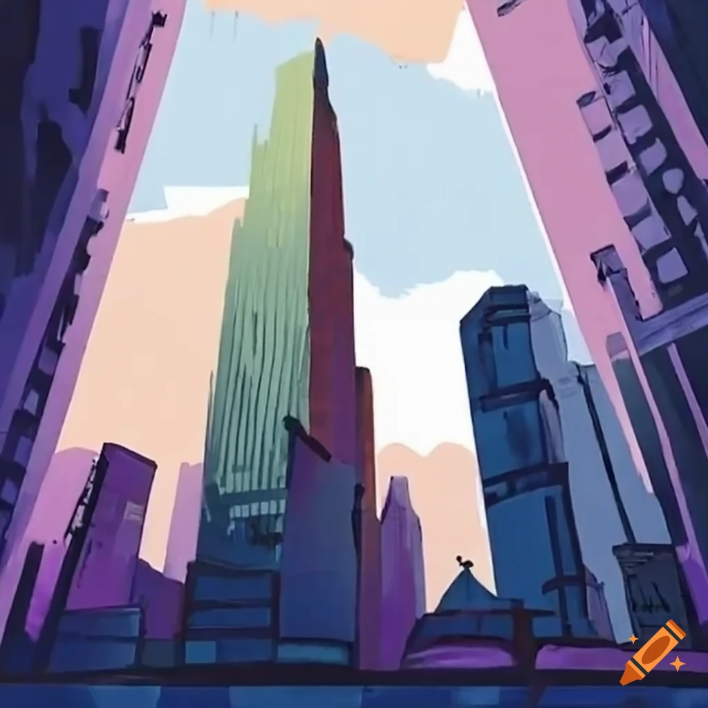 City skyline with towering buildings on Craiyon