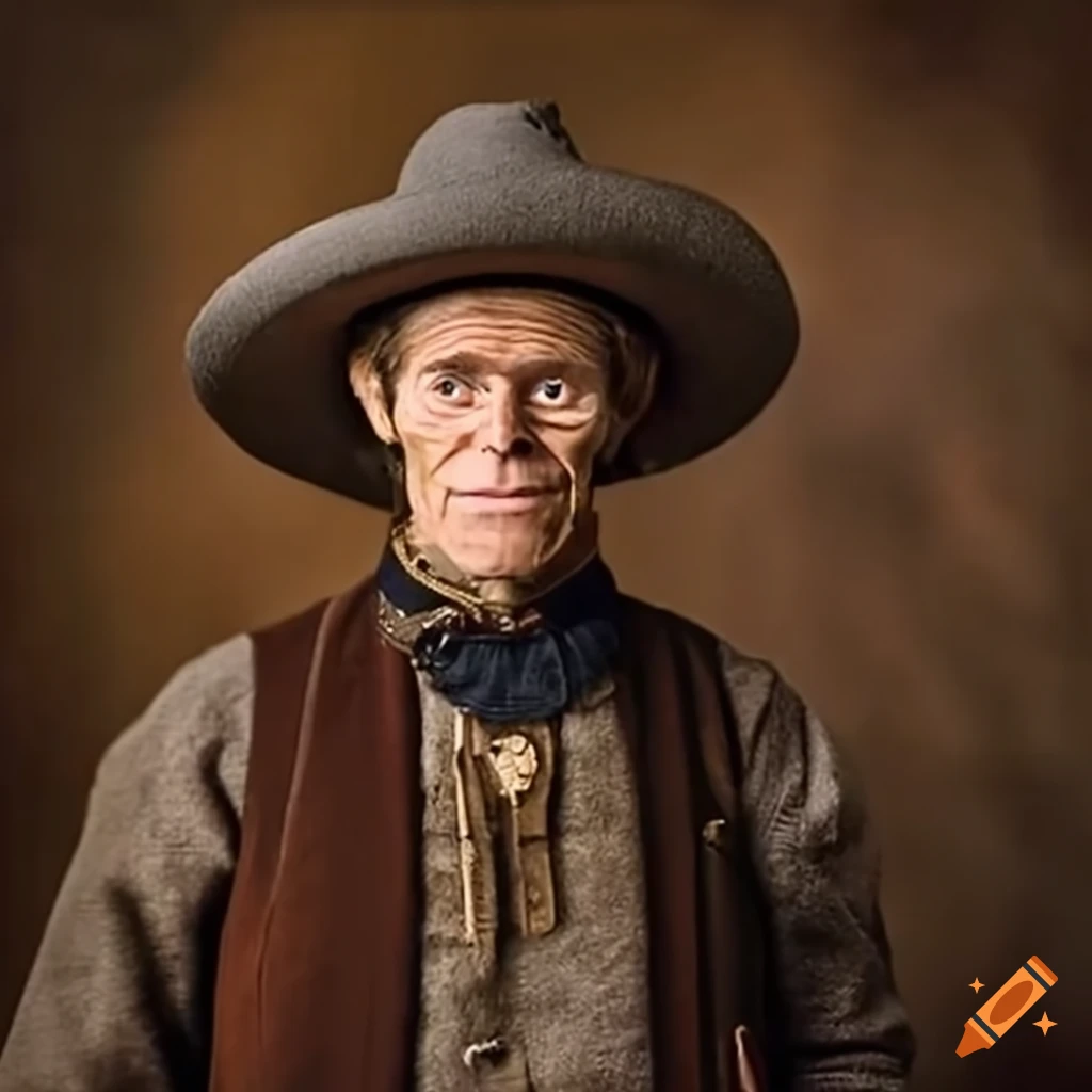 Willem dafoe dressed as a sheriff in a western town on Craiyon