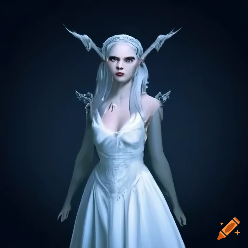 White Elf Queen Robe Image of a moon elf woman in a white gown on Craiyon
