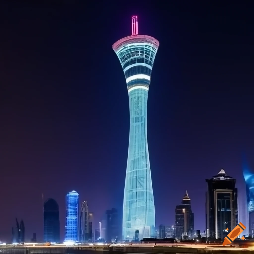 Daytime view of torch tower in doha on Craiyon