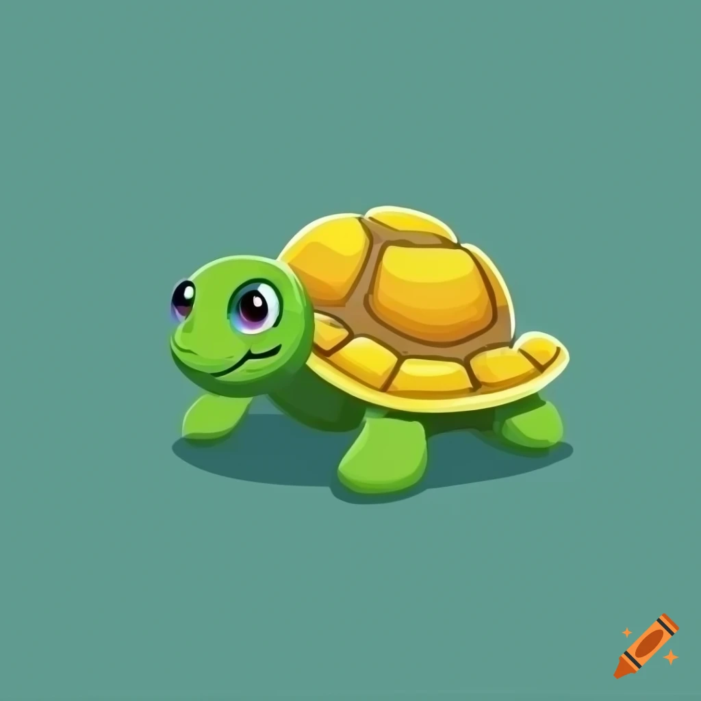 Cute cartoon turtle with yellow shell
