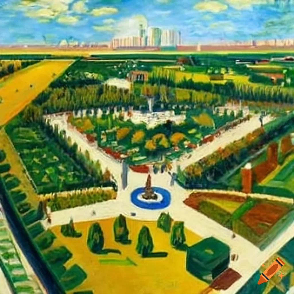 painting of a city park by Grant Wood