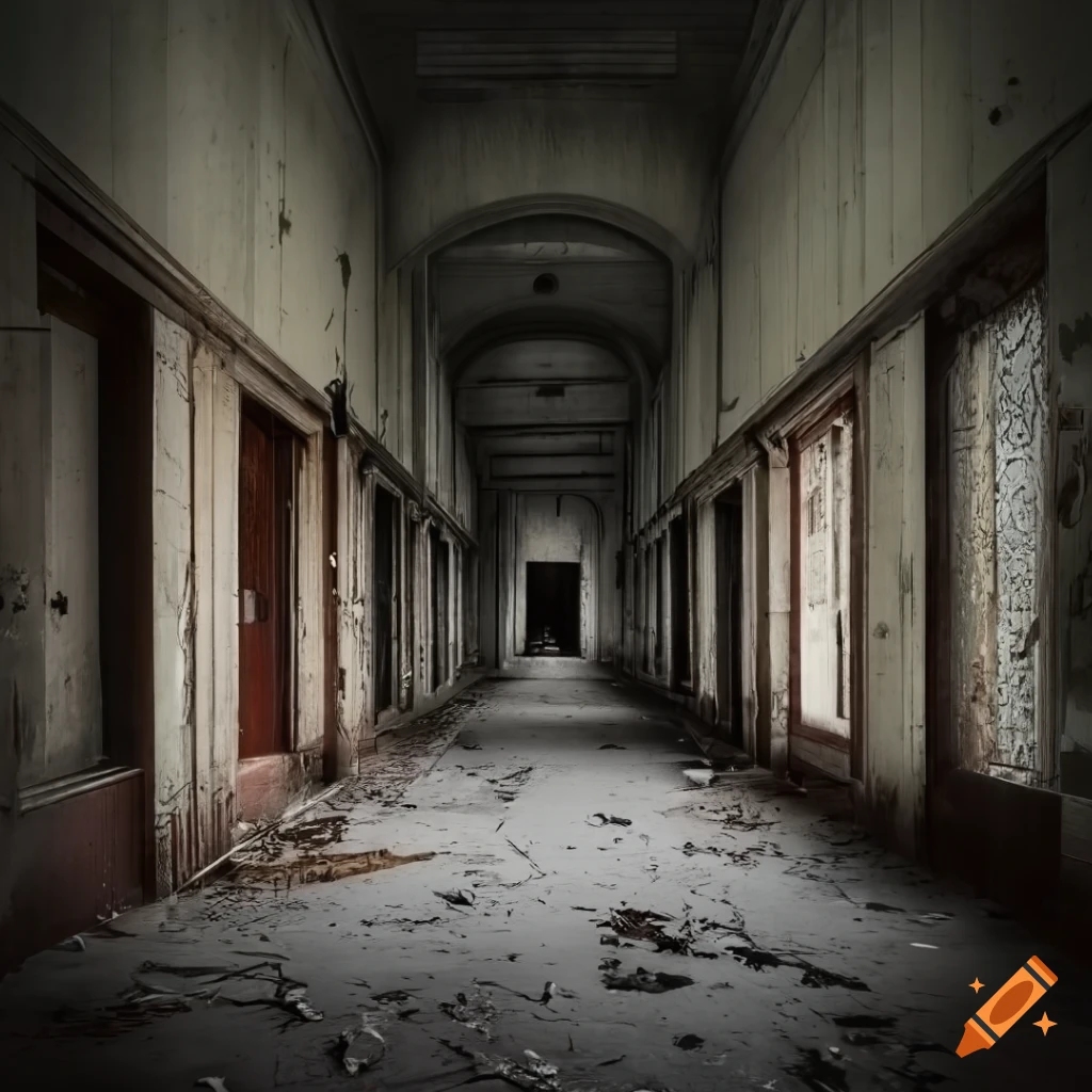 photorealistic depiction of an abandoned corridor