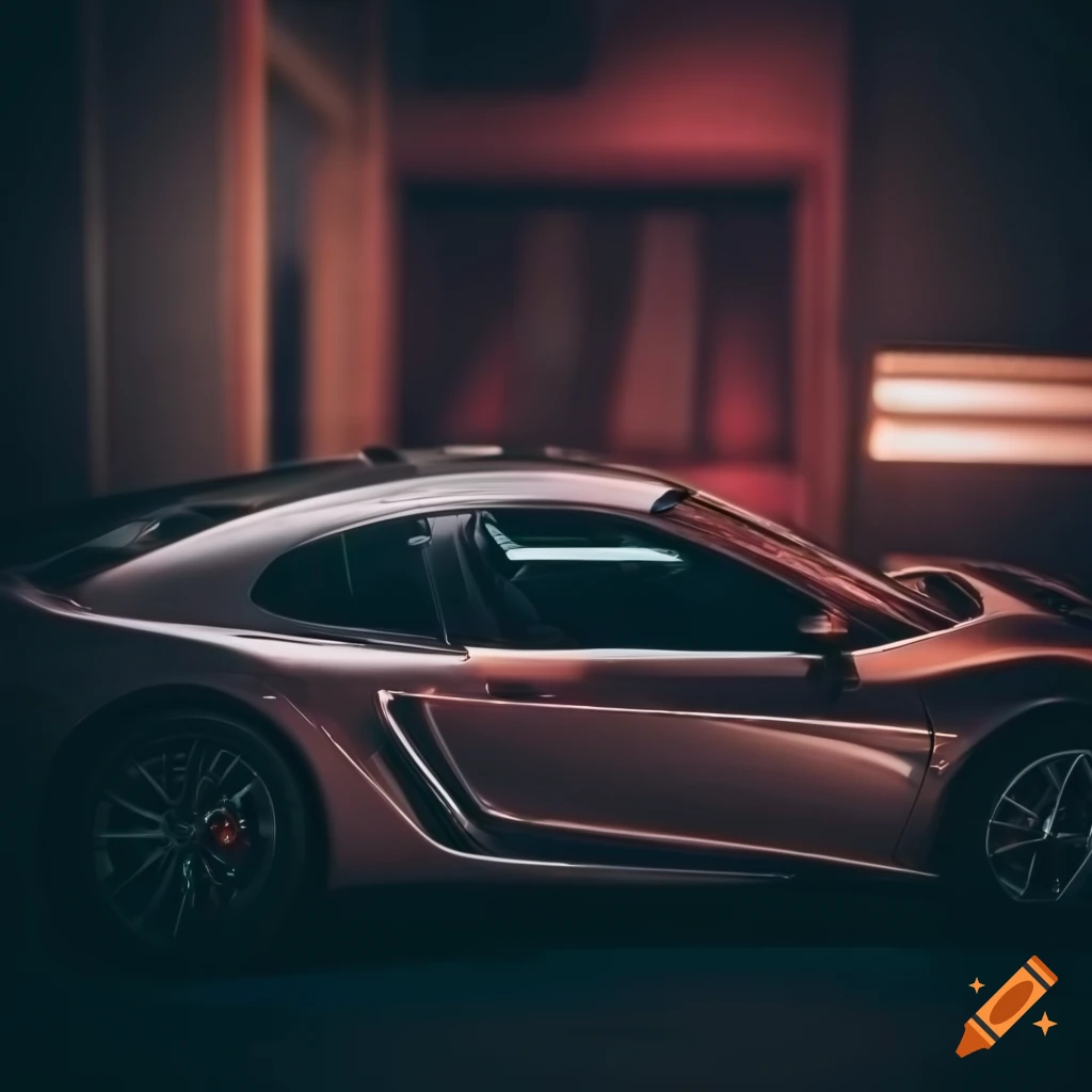 luxury sports cars in a dark showroom