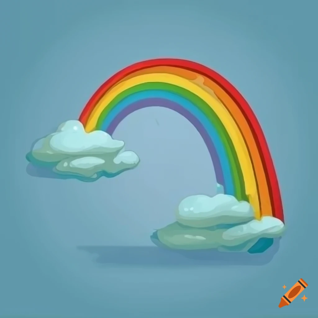 colorful cartoon rainbow on a baby blue background