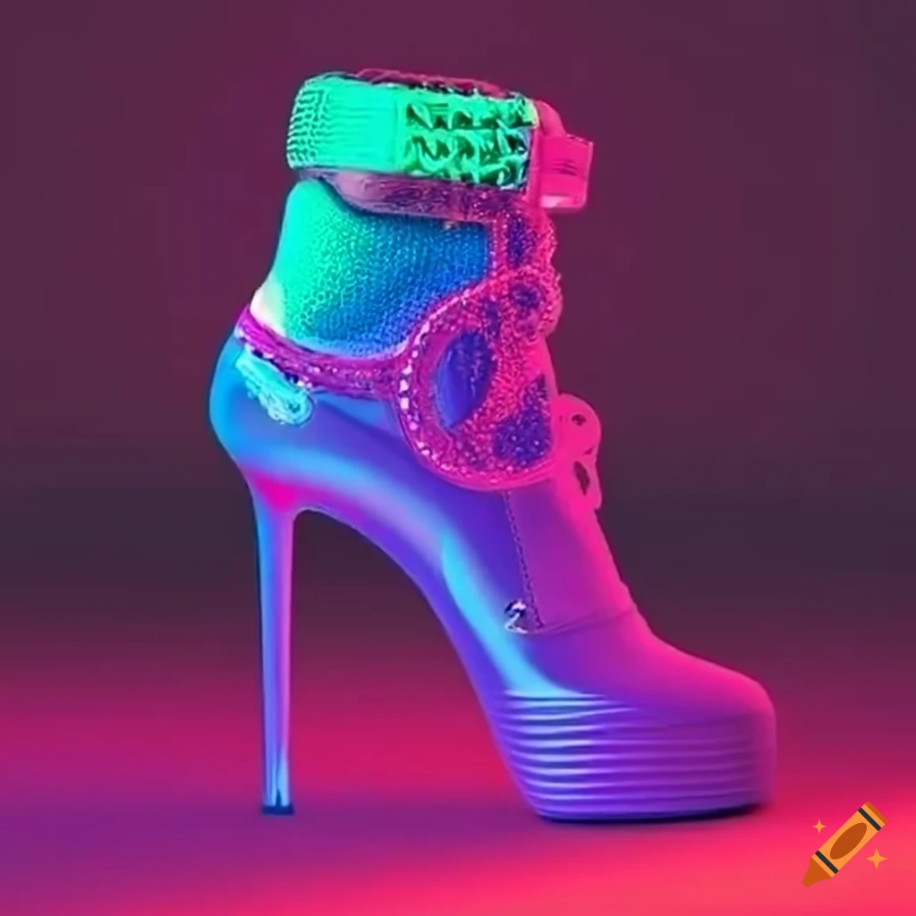 Neon-colored rockstar microphone inside a shoe