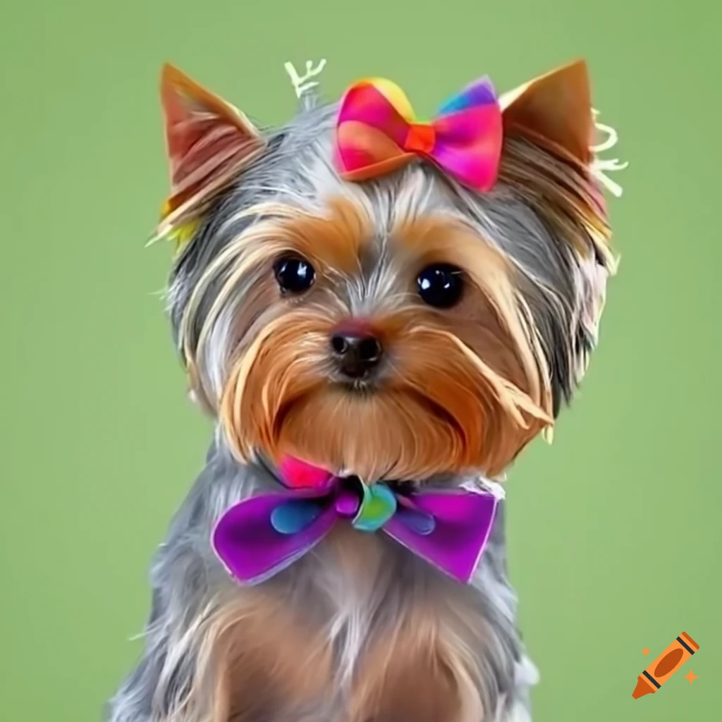 colorful bow on a yorkshire terrier