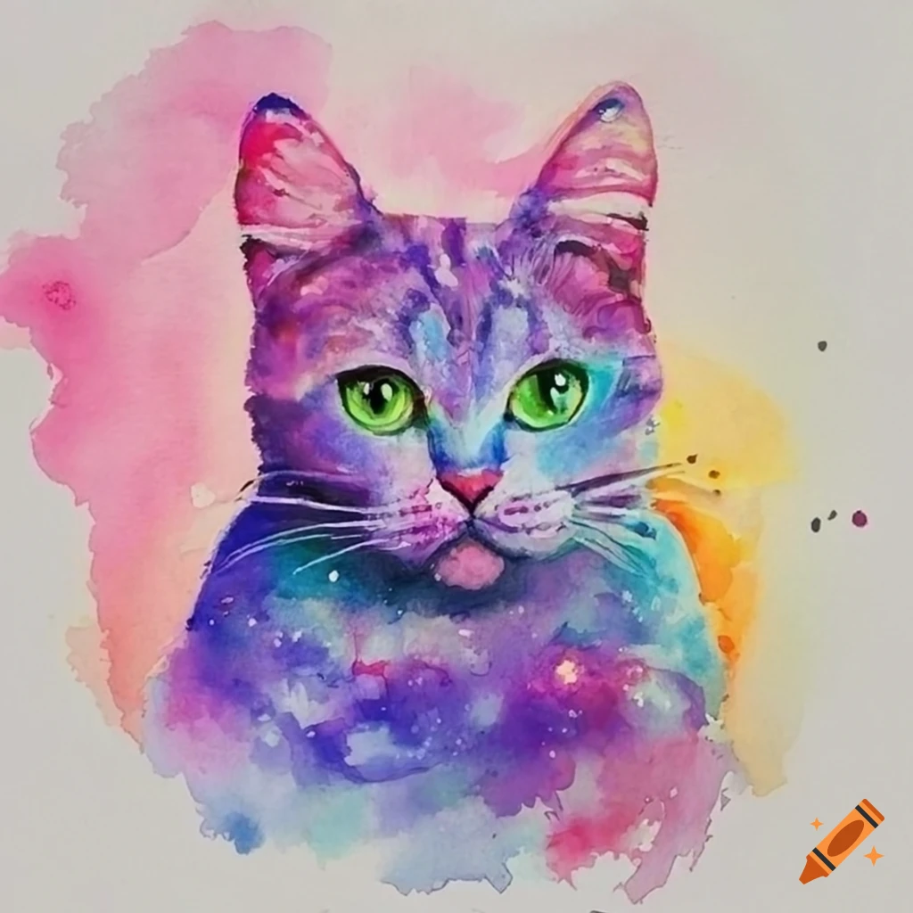 Watercolor galaxy painting cat  Desenhos aquarela, Aquarela