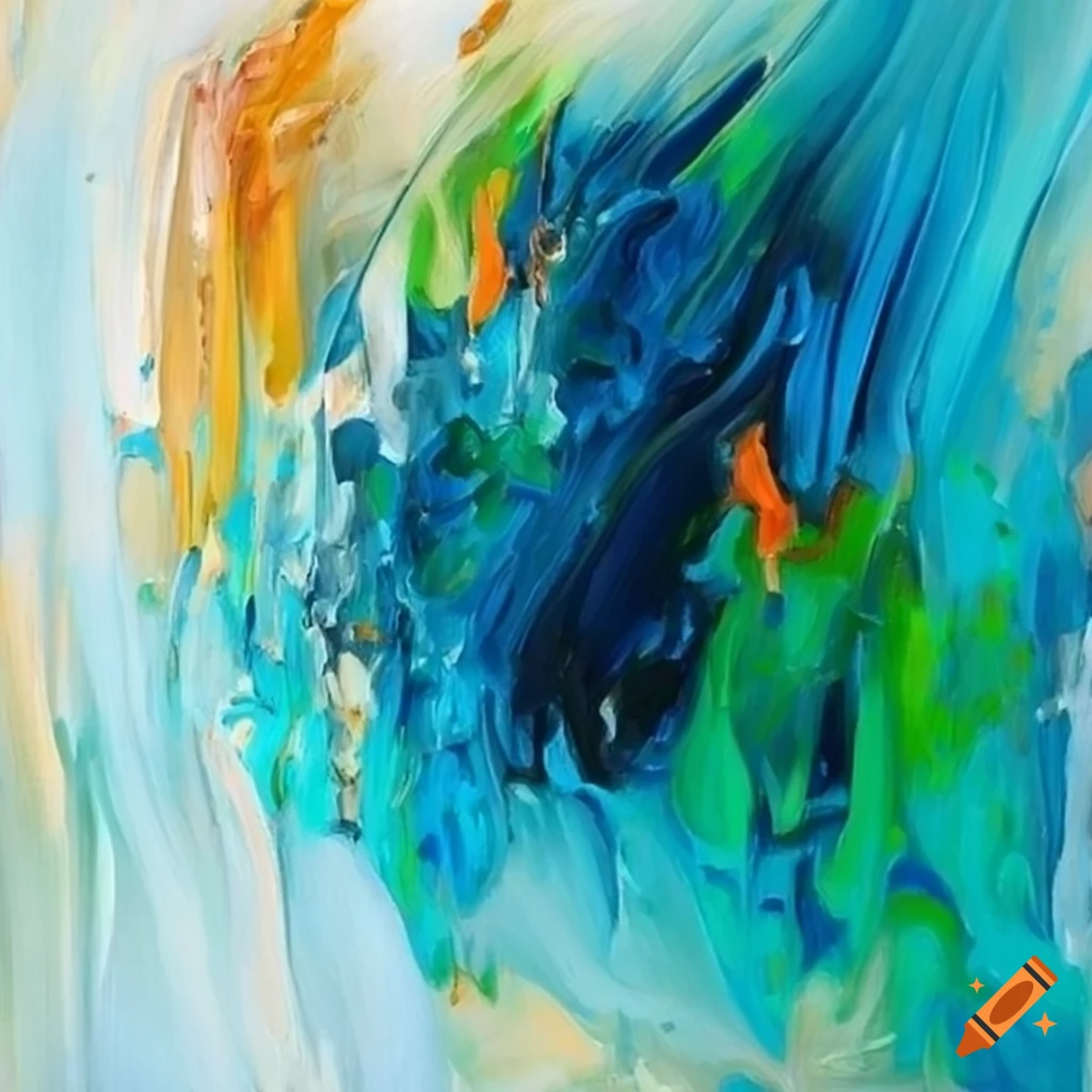 Abstract painting in white, blue, green, orange on Craiyon