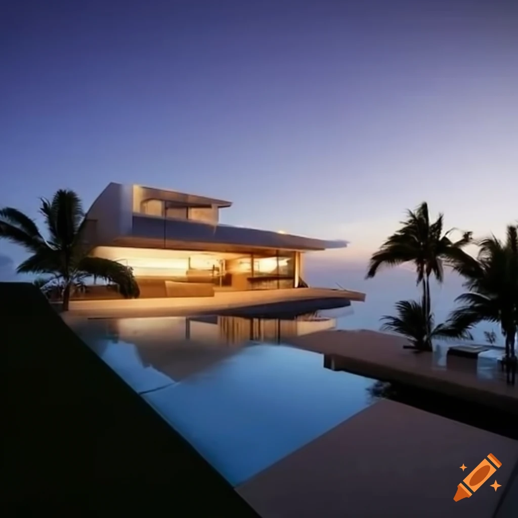 modern house in Cancun with beachfront view
