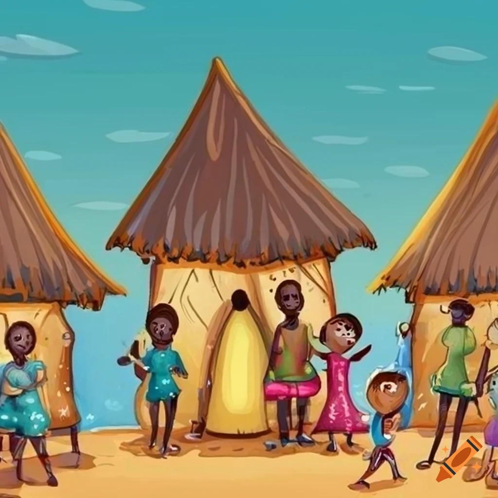 Illustration of people in a small hut in nigeria on Craiyon