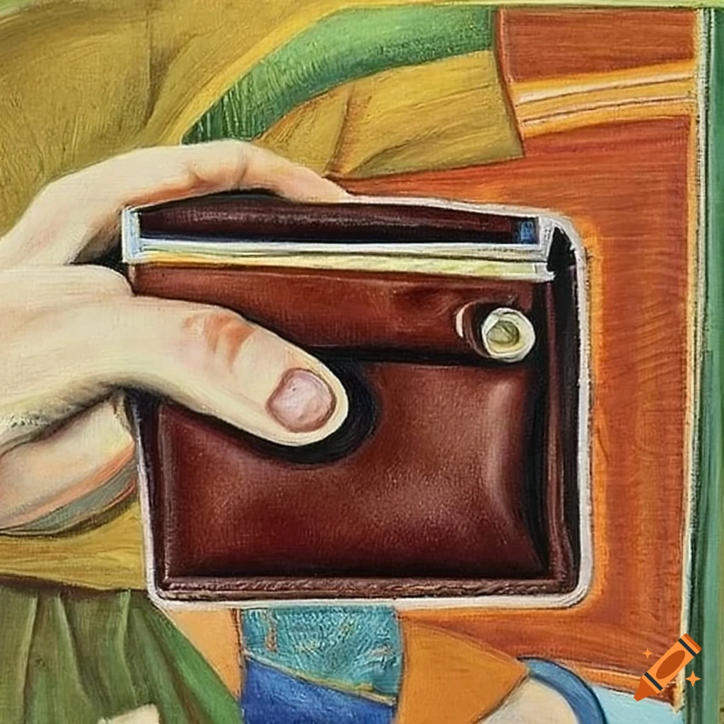 painting of a hand holding a wallet