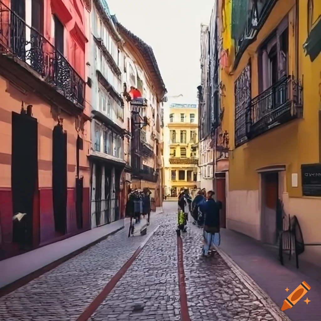 Cozy city center with old spanish buildings on Craiyon