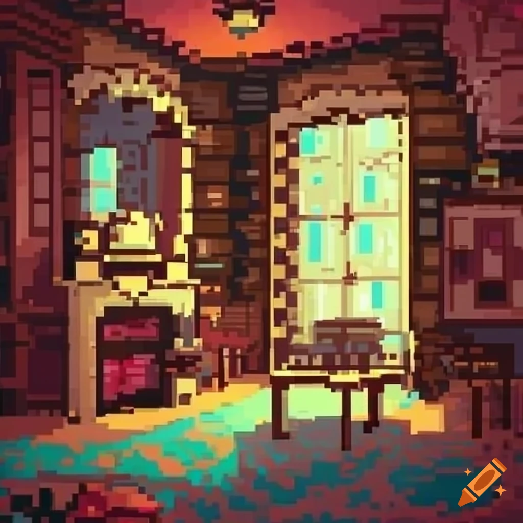 Detailed pixel art of a victorian interior on craiyon
