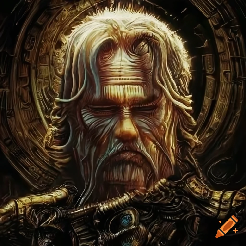 Detailed sci-fi illustration of kurt russell in an alien biomechanical ...