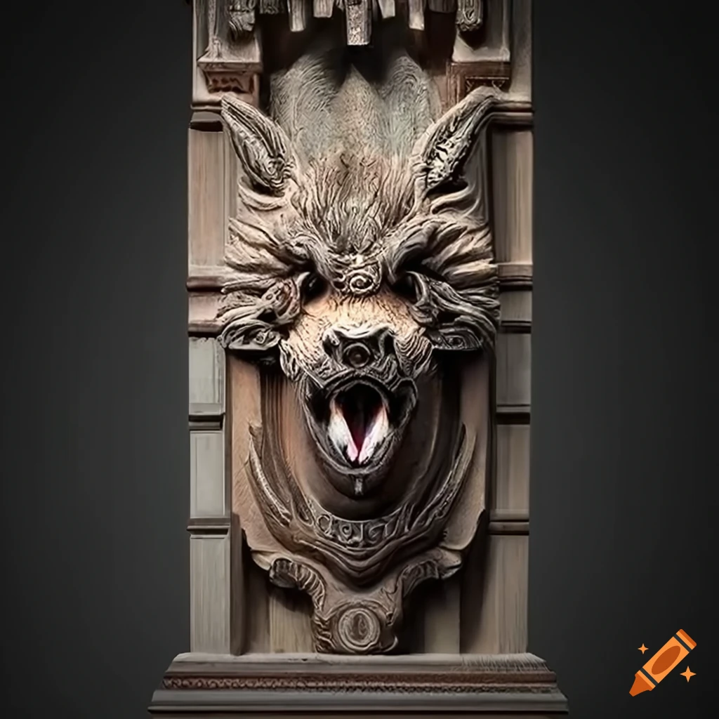 carving of a moth werewolf motif