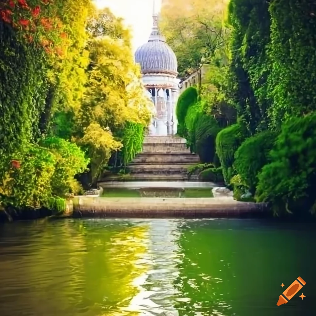 Scenic View Of A Garden With A Sea View And A Balcony With A Mausoleum 