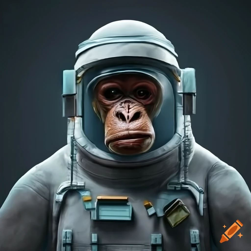 realistic ape wearing a spacesuit