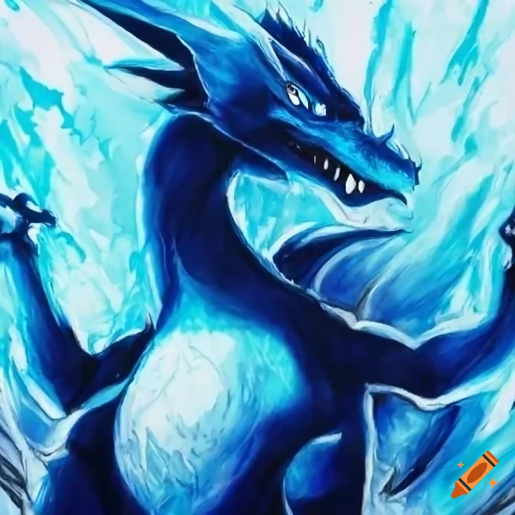 Create a dragon type pokemon with colors red green blue black and red dragon-ice  20 meters