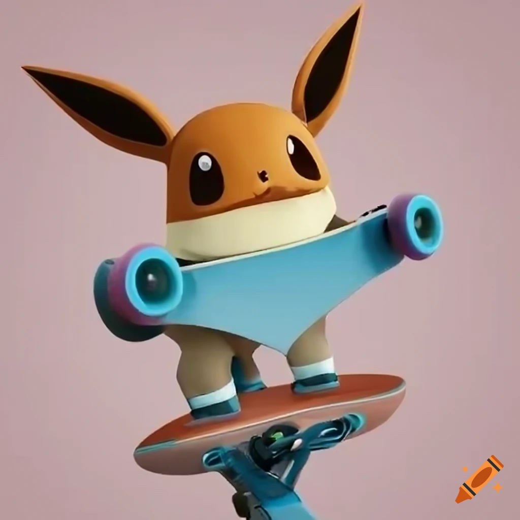 Eevee riding a skateboard