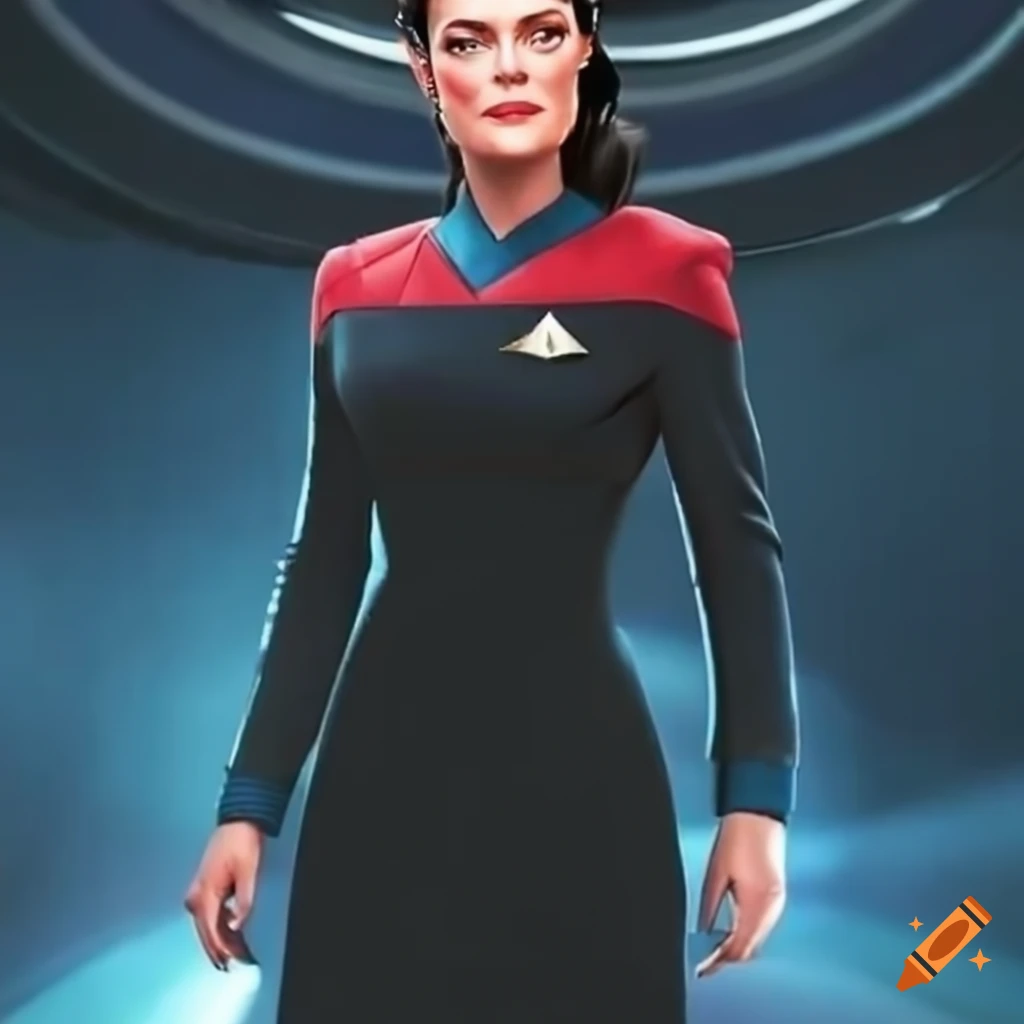 Serinda swan as starfleet officer in a pencil dress on Craiyon