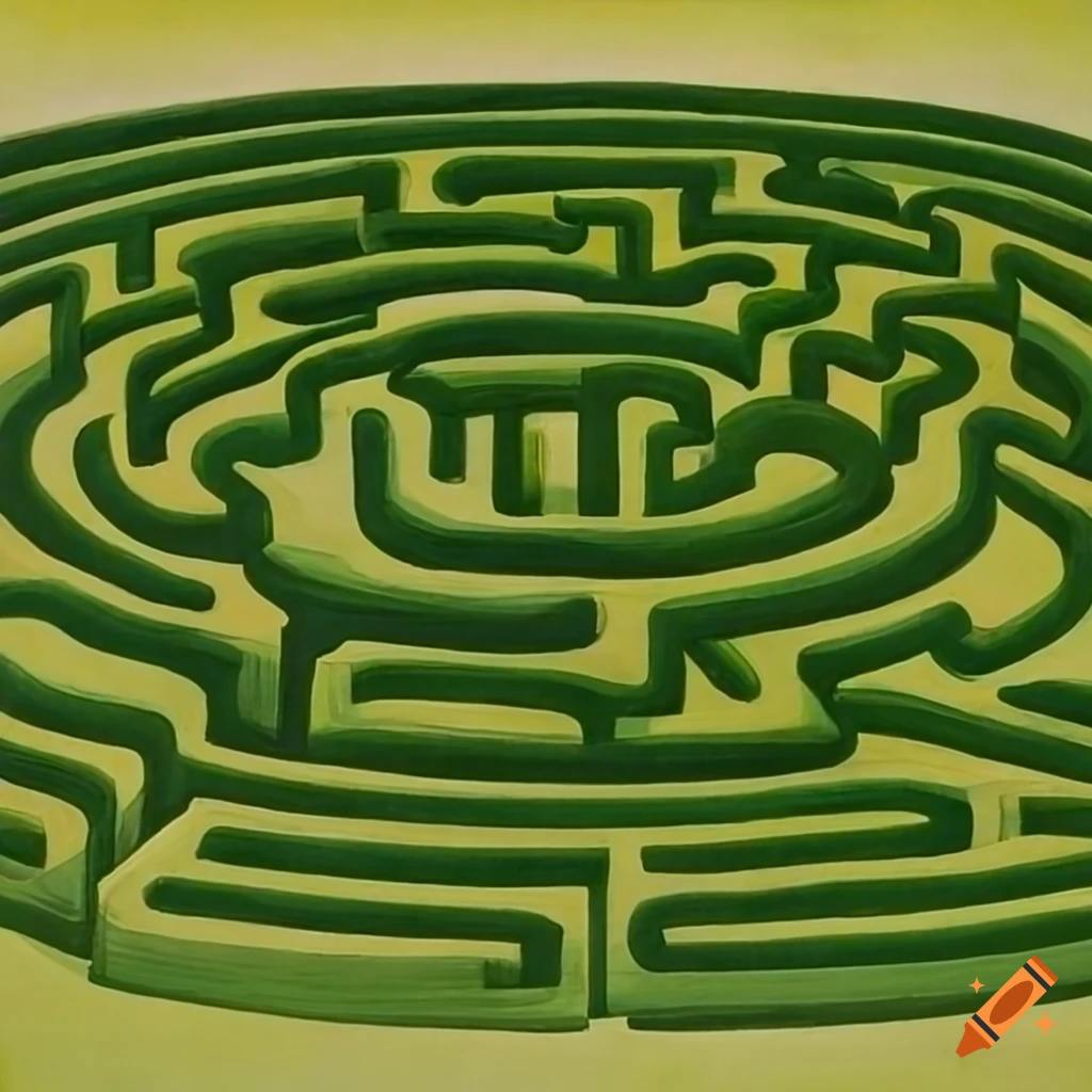 colorful painting of a hedge labyrinth