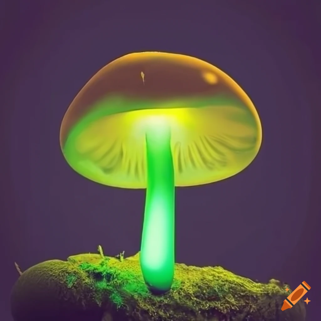 nighttime photo of a glowing mushroom in earth tones