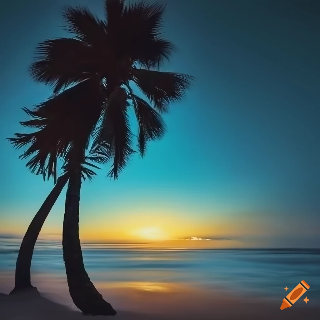 palm tree standing on a sandy beach with dramatic ocean and sky