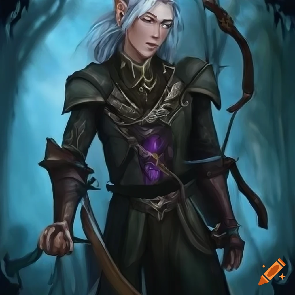 Male blue-skinned elf ranger with white hair in santa suit on Craiyon
