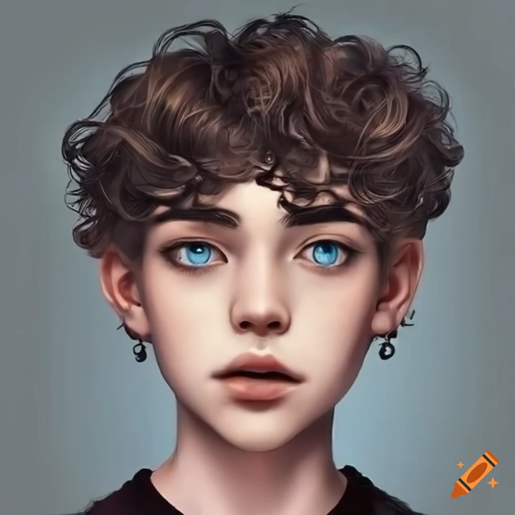 Portrait Of A Mysterious Male Teenager With Dark Curly Hair On Craiyon