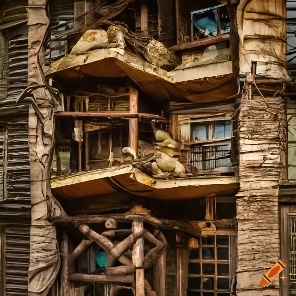 Unique tree huts made from recycled materials on Craiyon