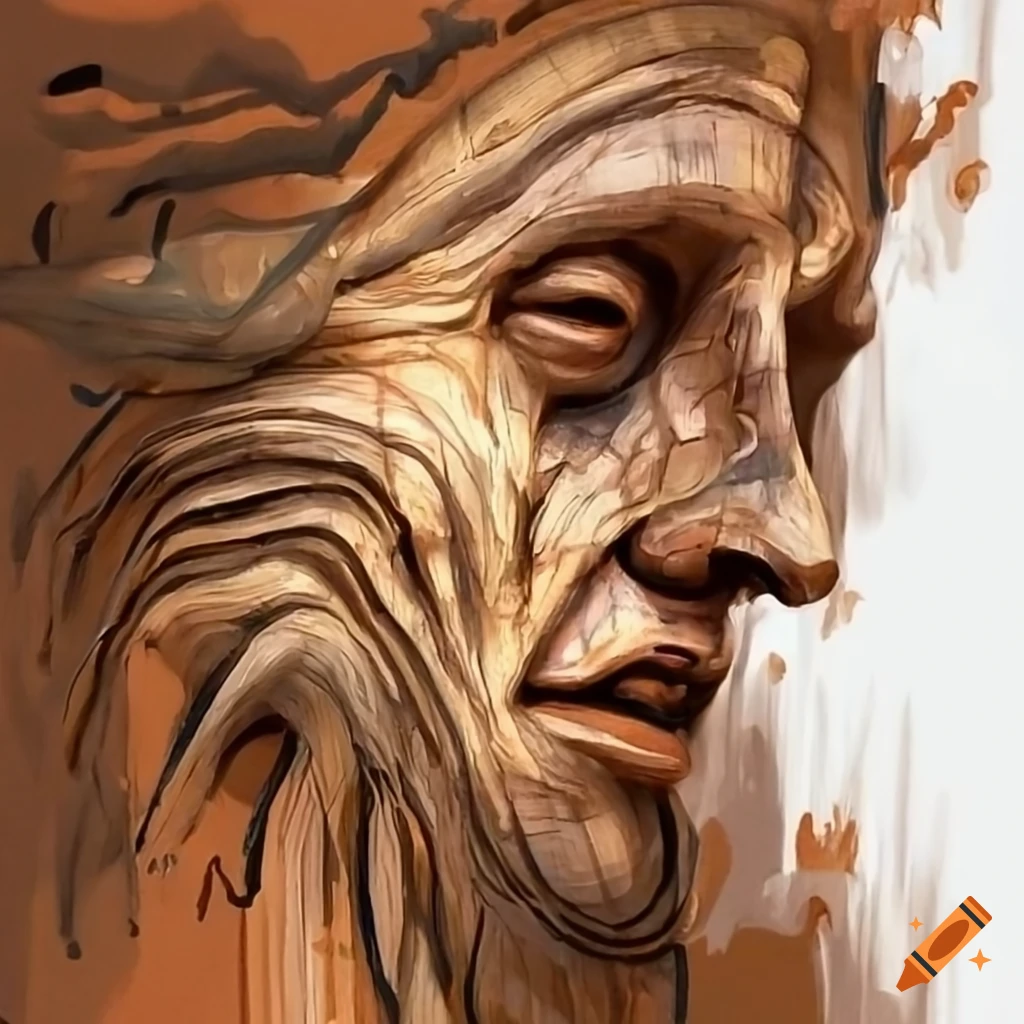 detailed wooden sculpture of a male Woodspirit face