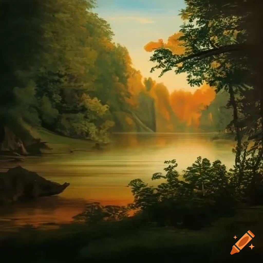 Painting of a scenic german landscape with woods and water on Craiyon