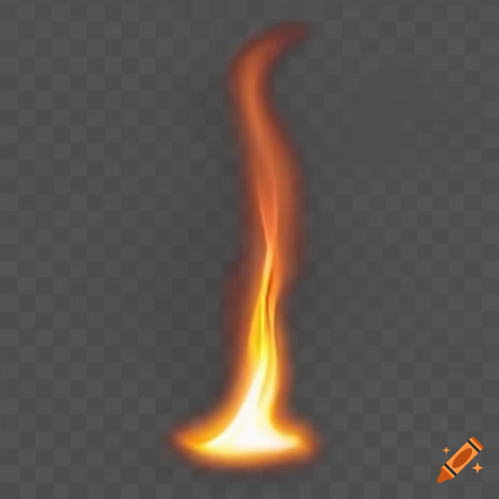 long flame that grows in size on transparent background