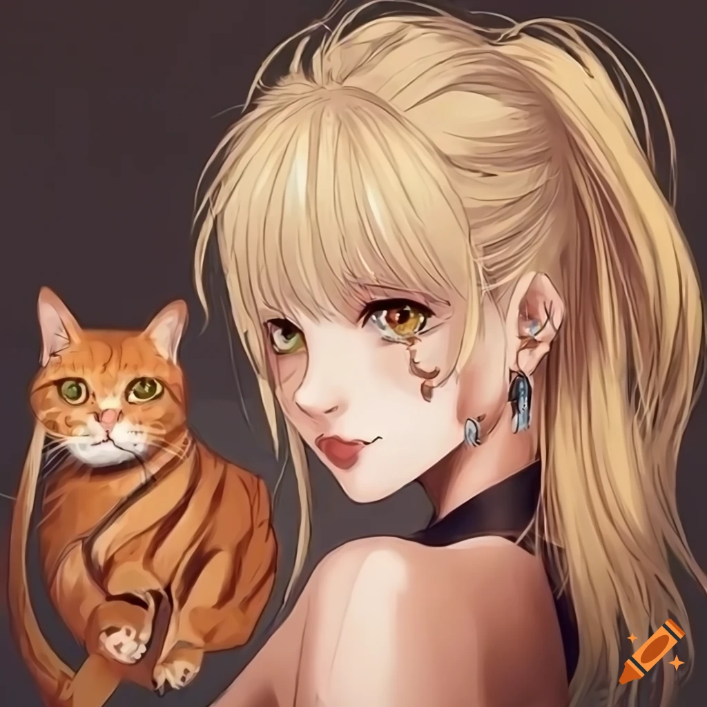 blonde girl with nose piercing and two cats