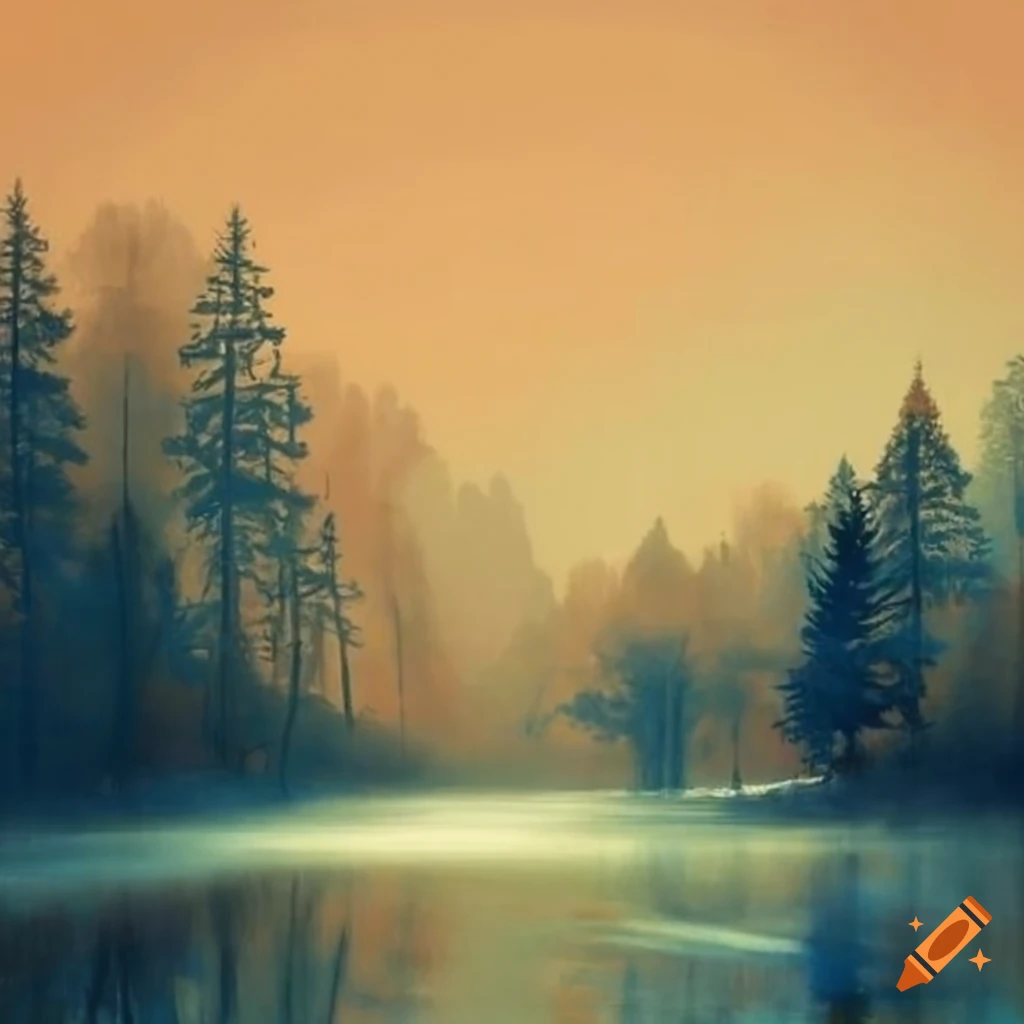 painting of a scenic German landscape with woods and water