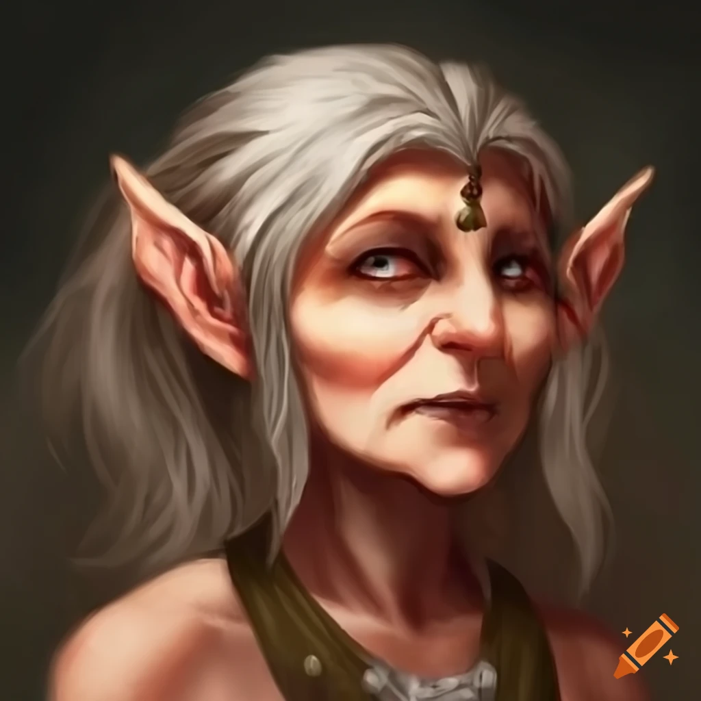 Portrait of a kind old halfling druid woman on Craiyon